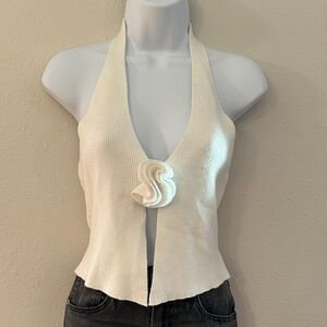 Elegant White Halter Top with Floral Accent